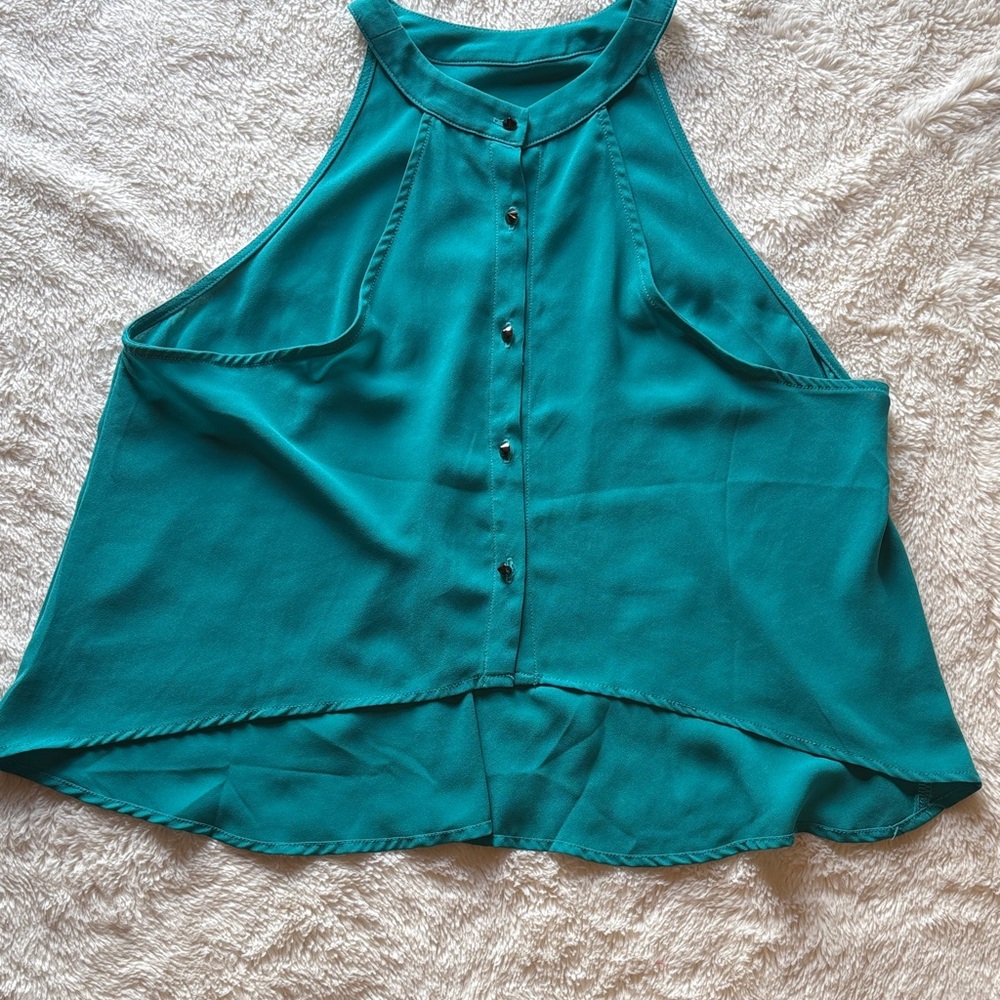 Lush Teal Button-Down Sleeveless Blouse